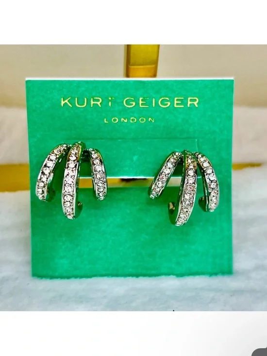 Kurt Geiger 🪢NWT Pavé Crystal Triple Huggie Hoop Earrings - Picture 3 of 4